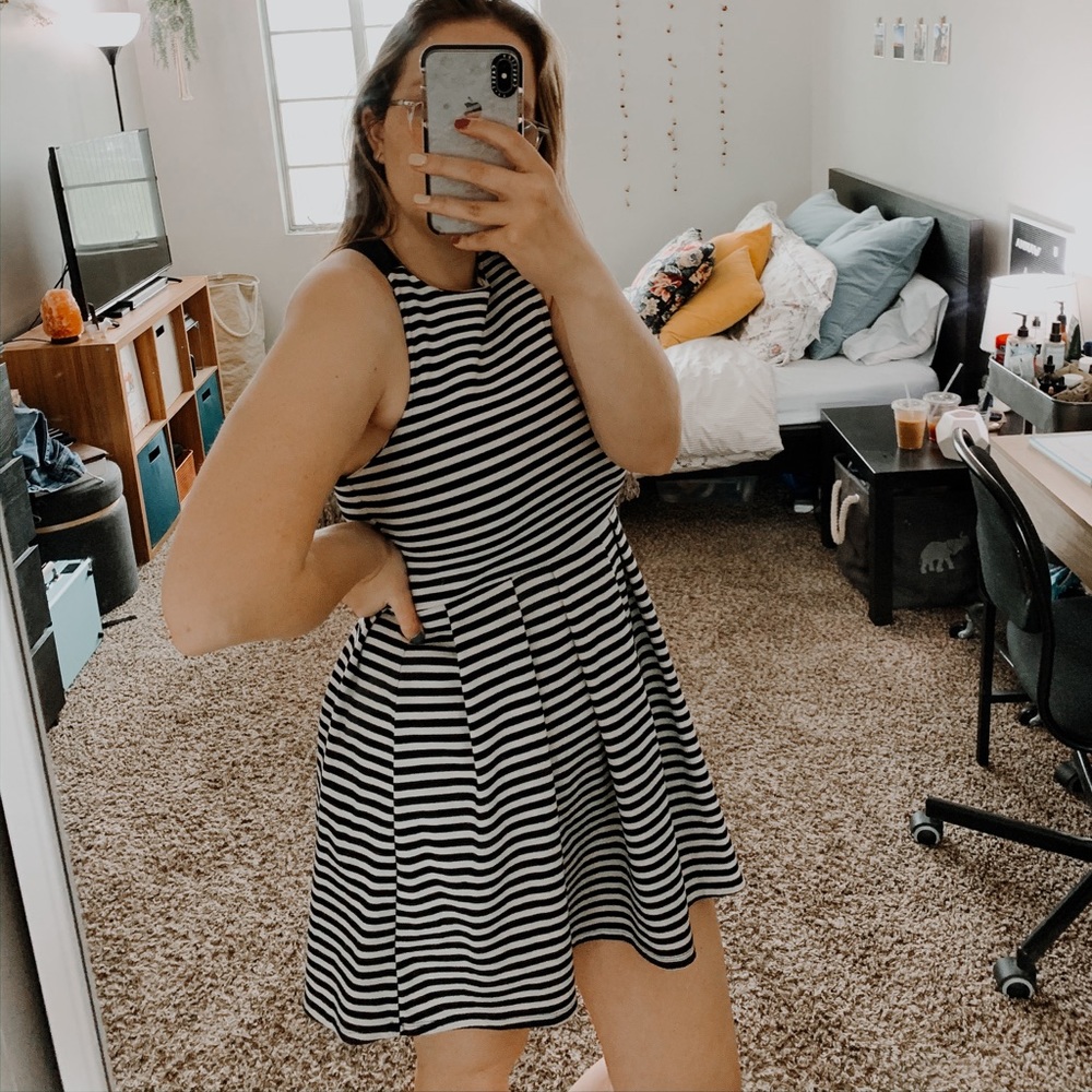 Striped Mini Dress (Halter + Strappy Back Detail)